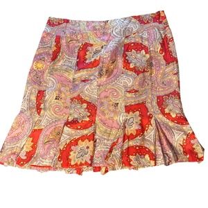 Vision Apparel Women's Silk Skirt Size 14 Paisley Red Pink Lined Y2K Early 2000s